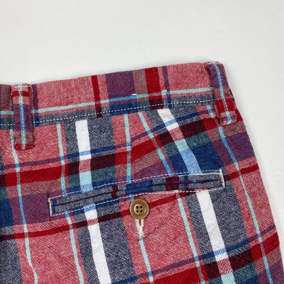 J.CREW Rivington Linen Blend Shorts Mens 31 Red Check Plaid Chino Bermuda J Crew - Picture 3 of 9